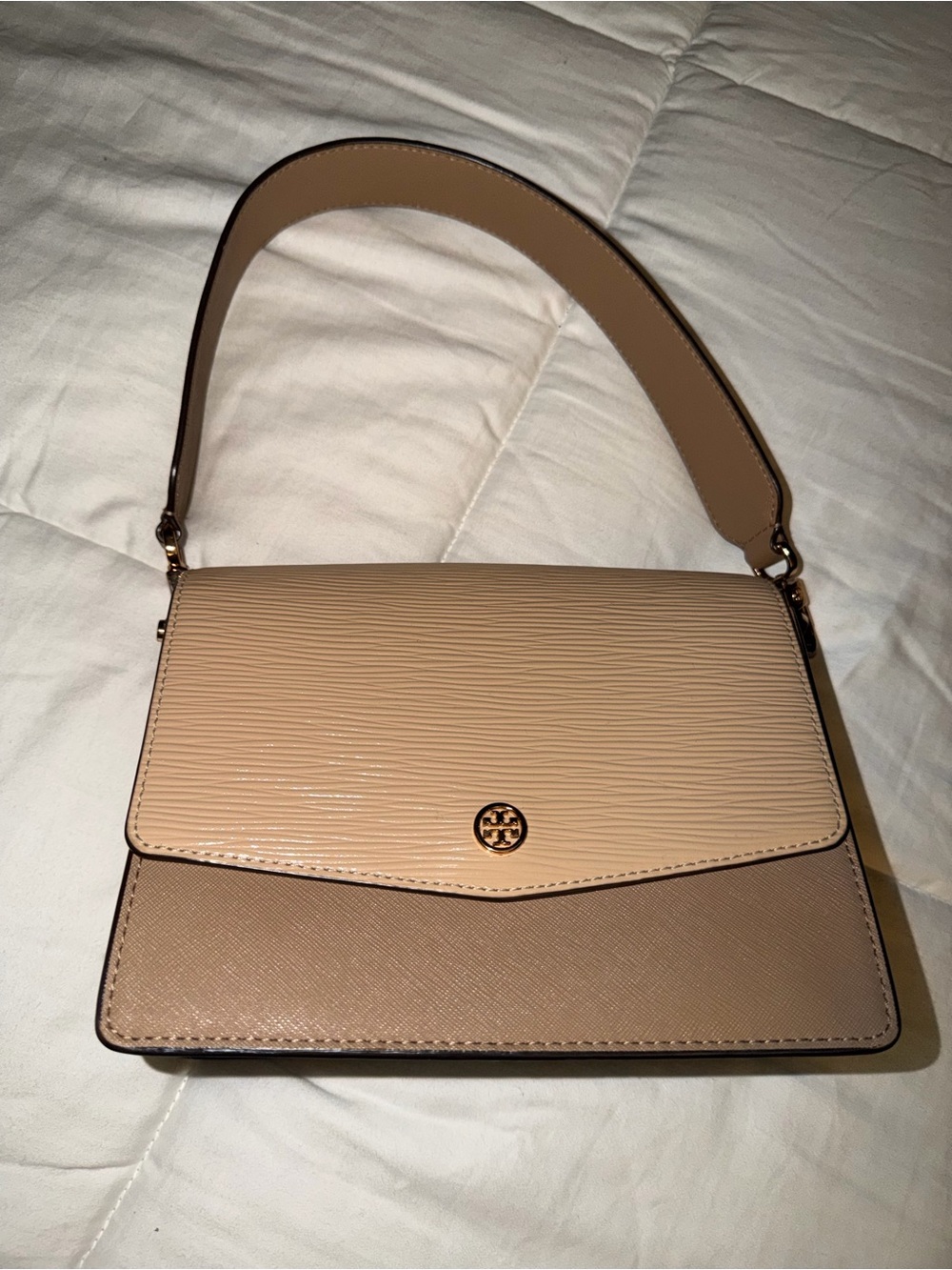 Tory Burch Two-Tone Neutral Leather Shoulder Bag